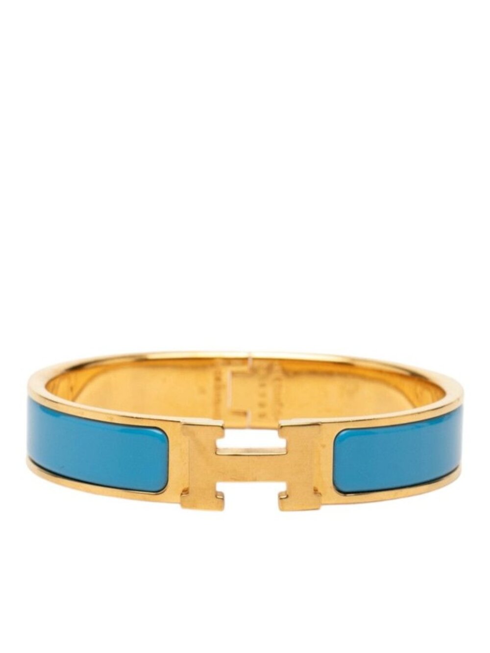 Hermes Click PM Bracelet Bangle Gold Blue Plated